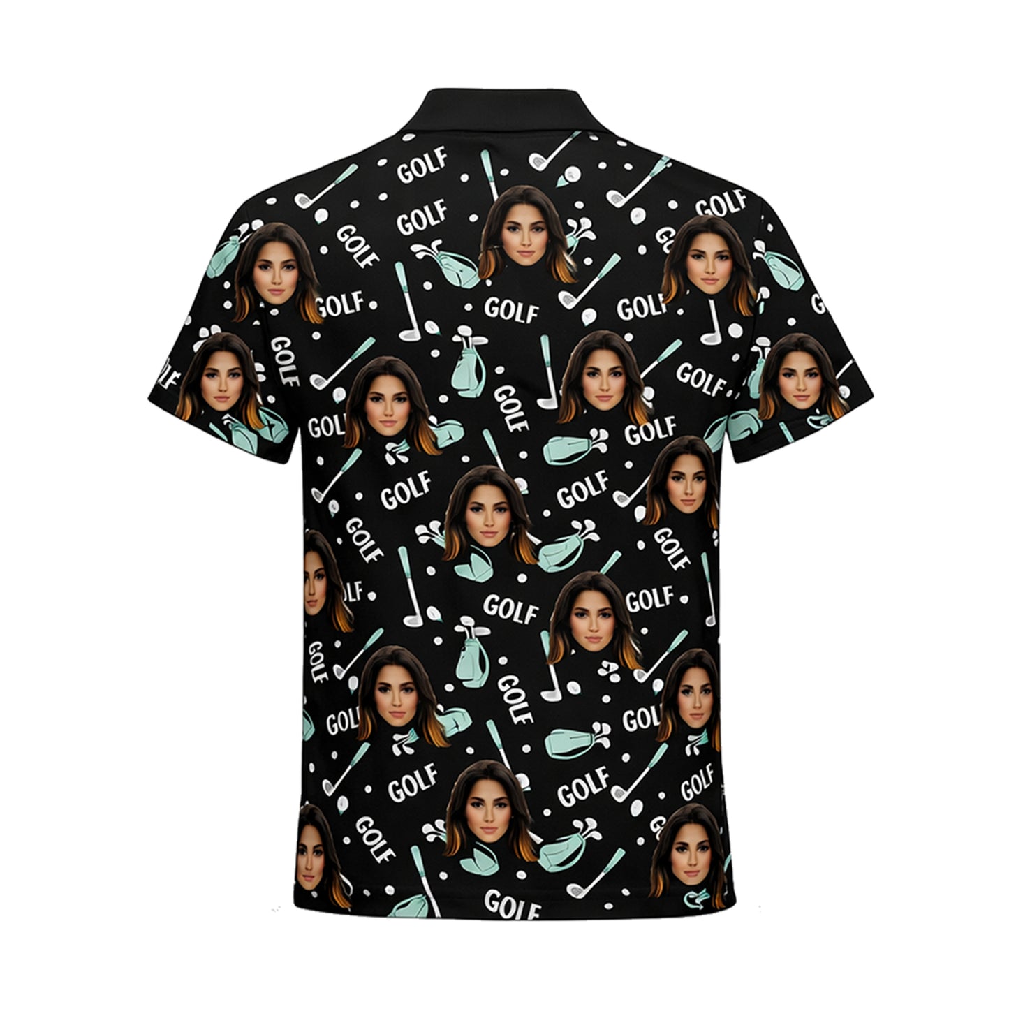 Custom Photo Face Golf Polo Shirt Women Black Mint