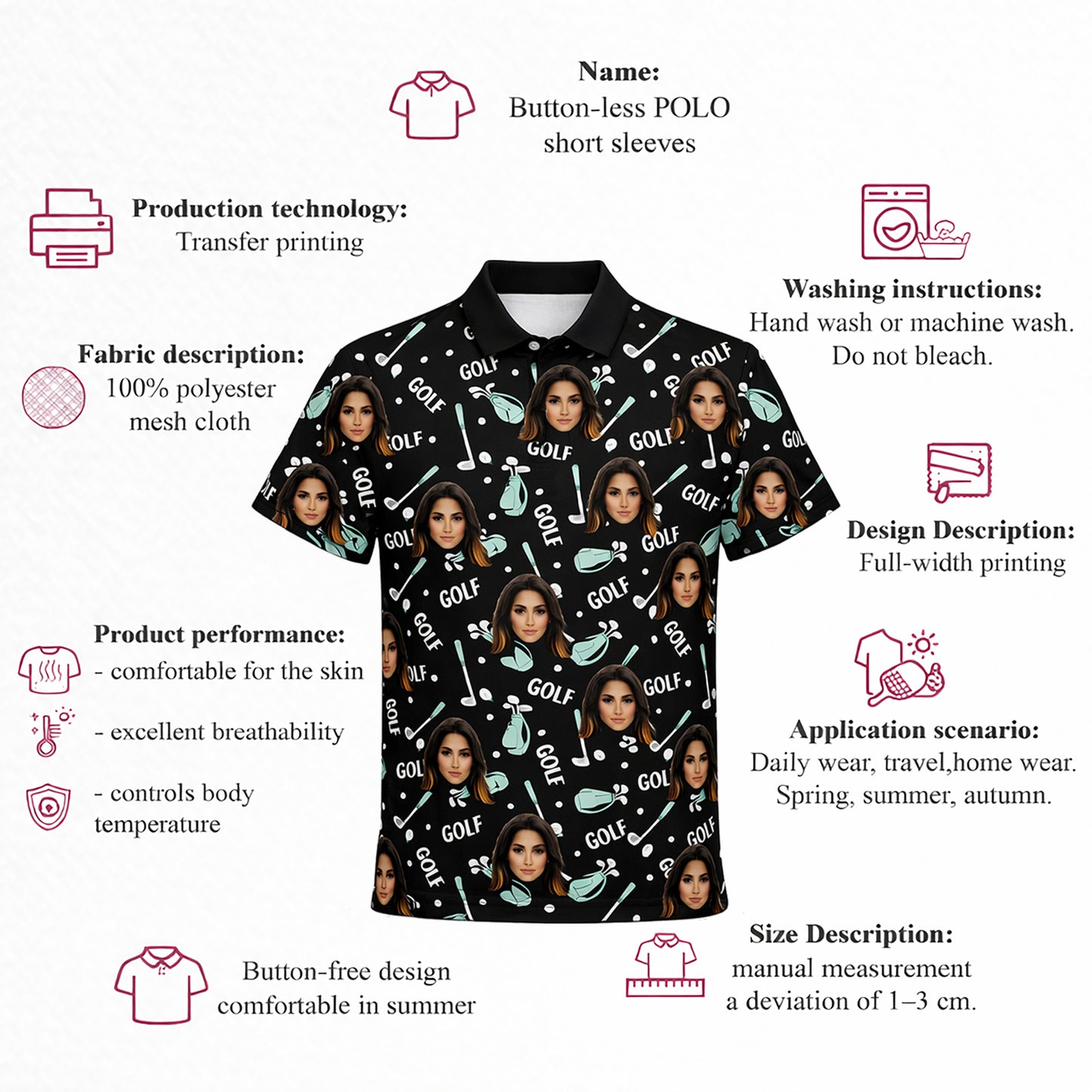 Custom Photo Face Golf Polo Shirt Women Black Mint