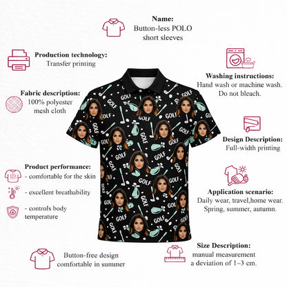 Custom Photo Face Golf Polo Shirt Women Black Mint