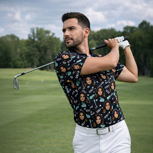 Custom Photo Face Golf Polo Shirt Women Black Mint