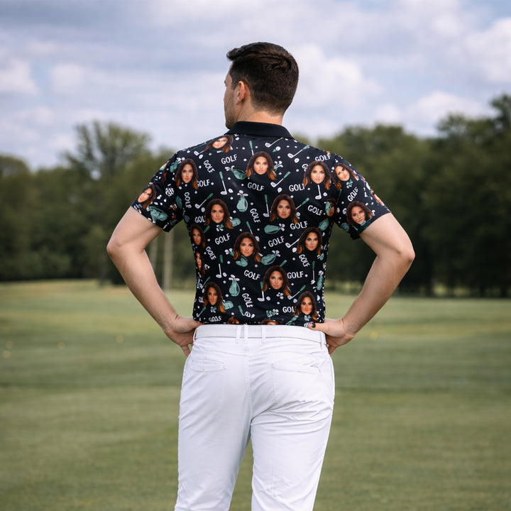 Custom Photo Face Golf Polo Shirt Women Black Mint