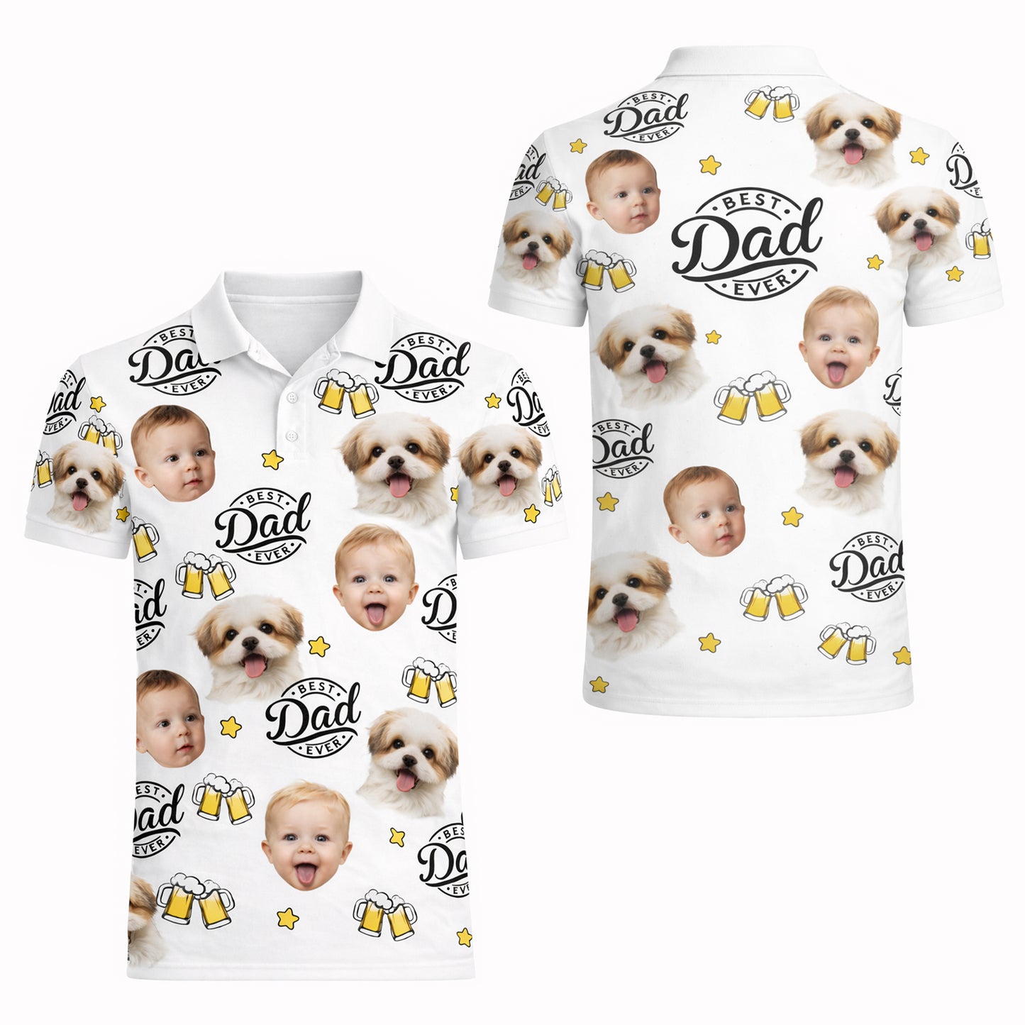 Best Dad Ever Custom Photo Polo Shirt Baby Dog Beer