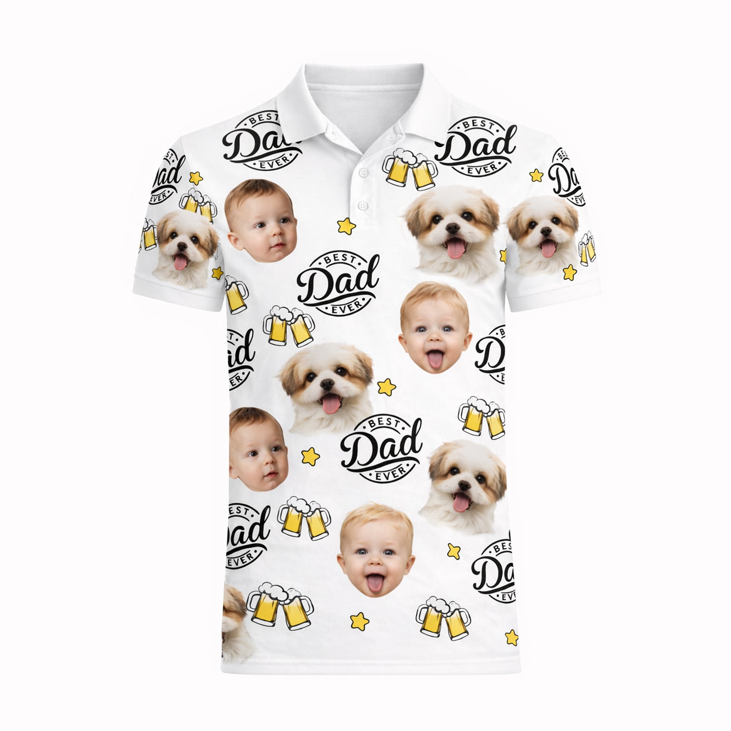 Best Dad Ever Custom Photo Polo Shirt Baby Dog Beer