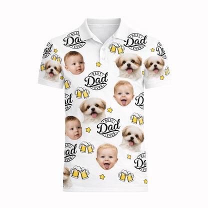 Best Dad Ever Custom Photo Polo Shirt Baby Dog Beer