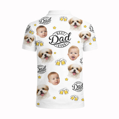 Best Dad Ever Custom Photo Polo Shirt Baby Dog Beer