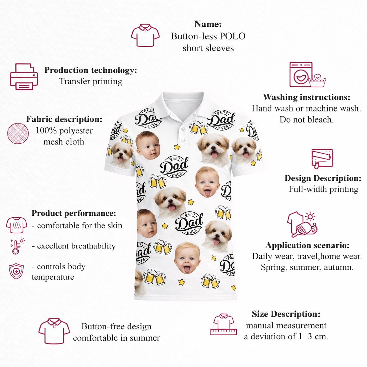 Best Dad Ever Custom Photo Polo Shirt Baby Dog Beer