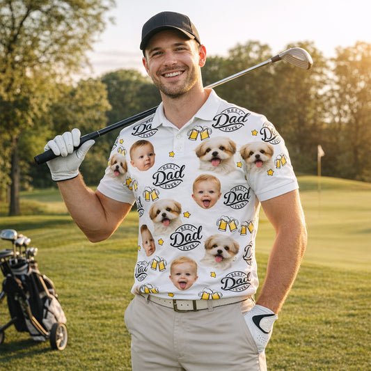 Best Dad Ever Custom Photo Polo Shirt Baby Dog Beer