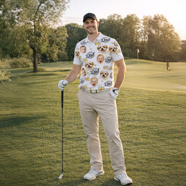 Best Dad Ever Custom Photo Polo Shirt Baby Dog Beer