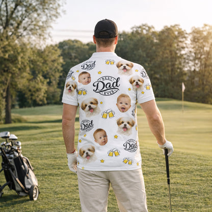 Best Dad Ever Custom Photo Polo Shirt Baby Dog Beer
