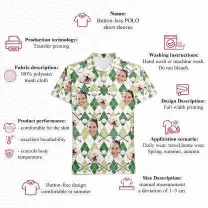 Custom Face and Pet Photo Golf Polo Shirt Green Argyle