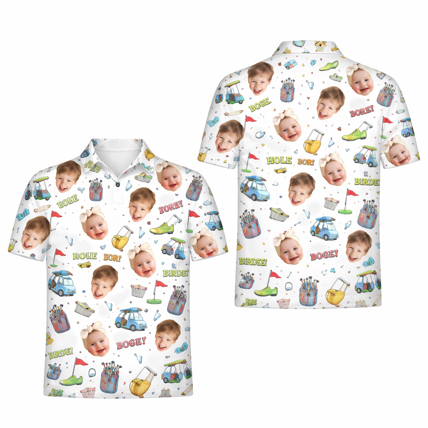 Custom Kid Face Photo Golf Polo Shirt for Dad Grandpa