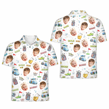 Custom Kid Face Photo Golf Polo Shirt for Dad Grandpa