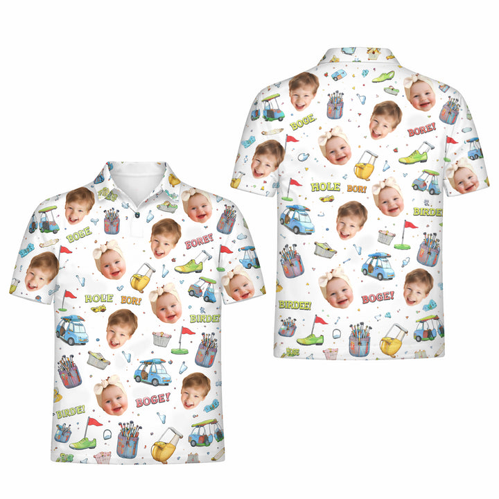 Custom Kid Face Photo Golf Polo Shirt for Dad Grandpa