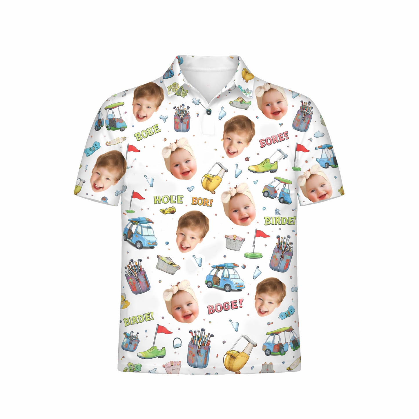 Custom Kid Face Photo Golf Polo Shirt for Dad Grandpa