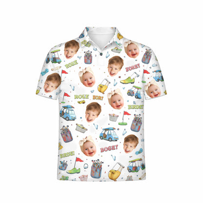 Custom Kid Face Photo Golf Polo Shirt for Dad Grandpa