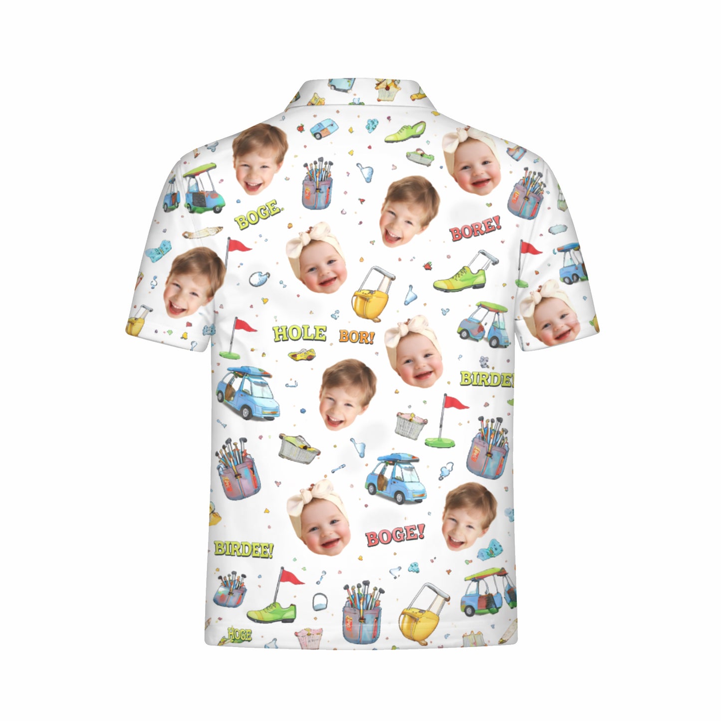 Custom Kid Face Photo Golf Polo Shirt for Dad Grandpa