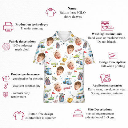 Custom Kid Face Photo Golf Polo Shirt for Dad Grandpa