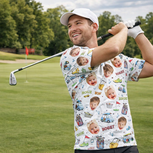 Custom Kid Face Photo Golf Polo Shirt for Dad Grandpa