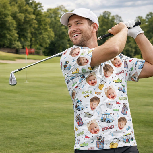Custom Kid Face Photo Golf Polo Shirt for Dad Grandpa