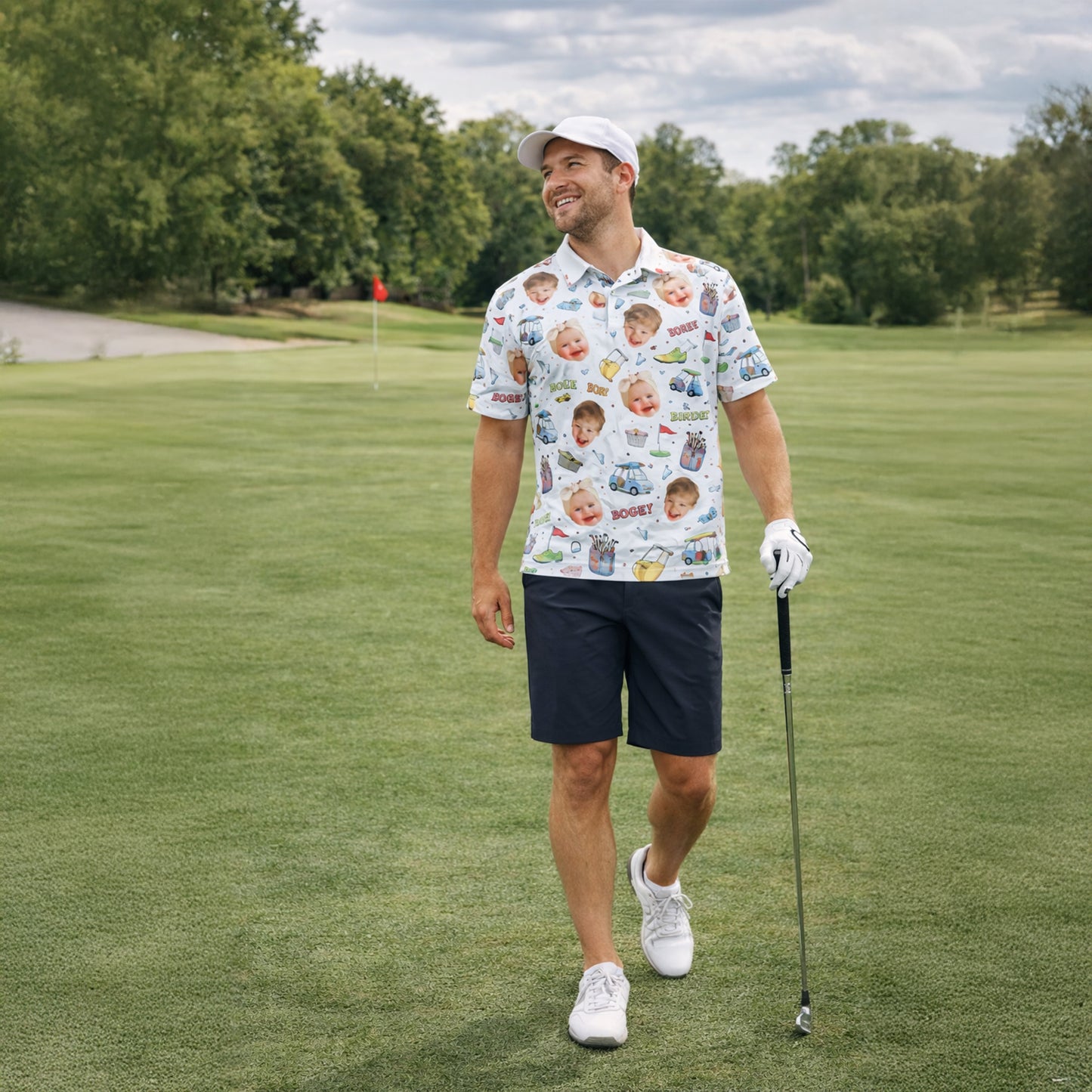 Custom Kid Face Photo Golf Polo Shirt for Dad Grandpa