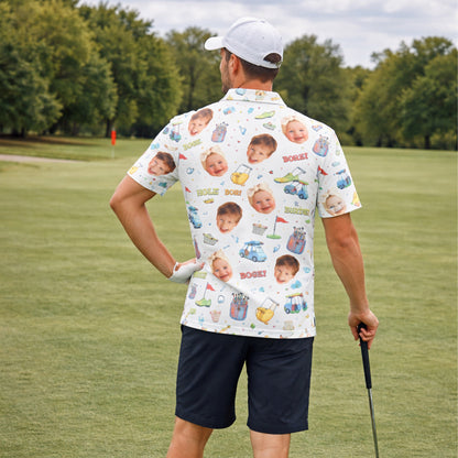Custom Kid Face Photo Golf Polo Shirt for Dad Grandpa