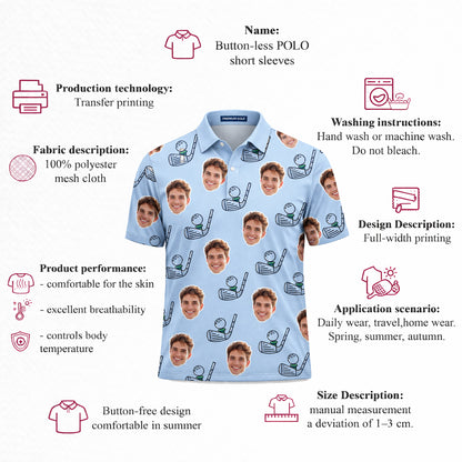 Custom Photo Face Golf Polo Shirt for Men