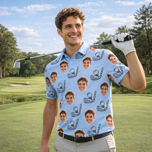 Custom Photo Face Golf Polo Shirt for Men