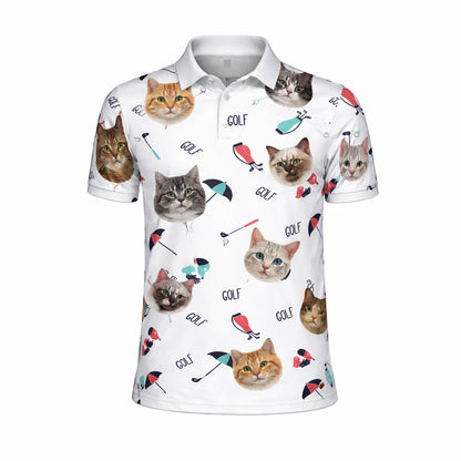Cute Cat Faces Golf Pattern Mens Polo Shirt White