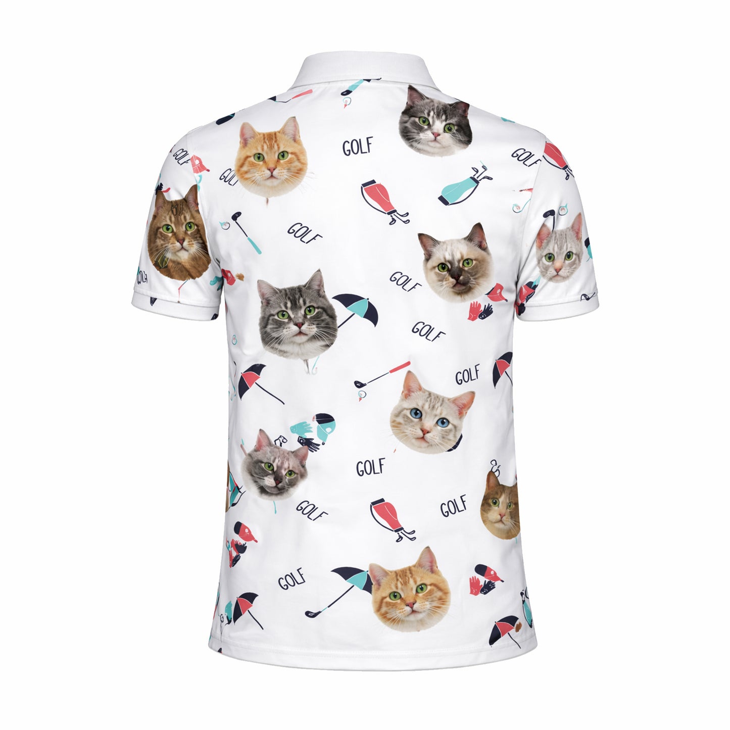 Cute Cat Faces Golf Pattern Mens Polo Shirt White