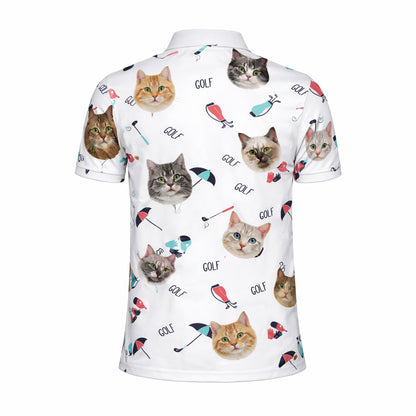 Cute Cat Faces Golf Pattern Mens Polo Shirt White