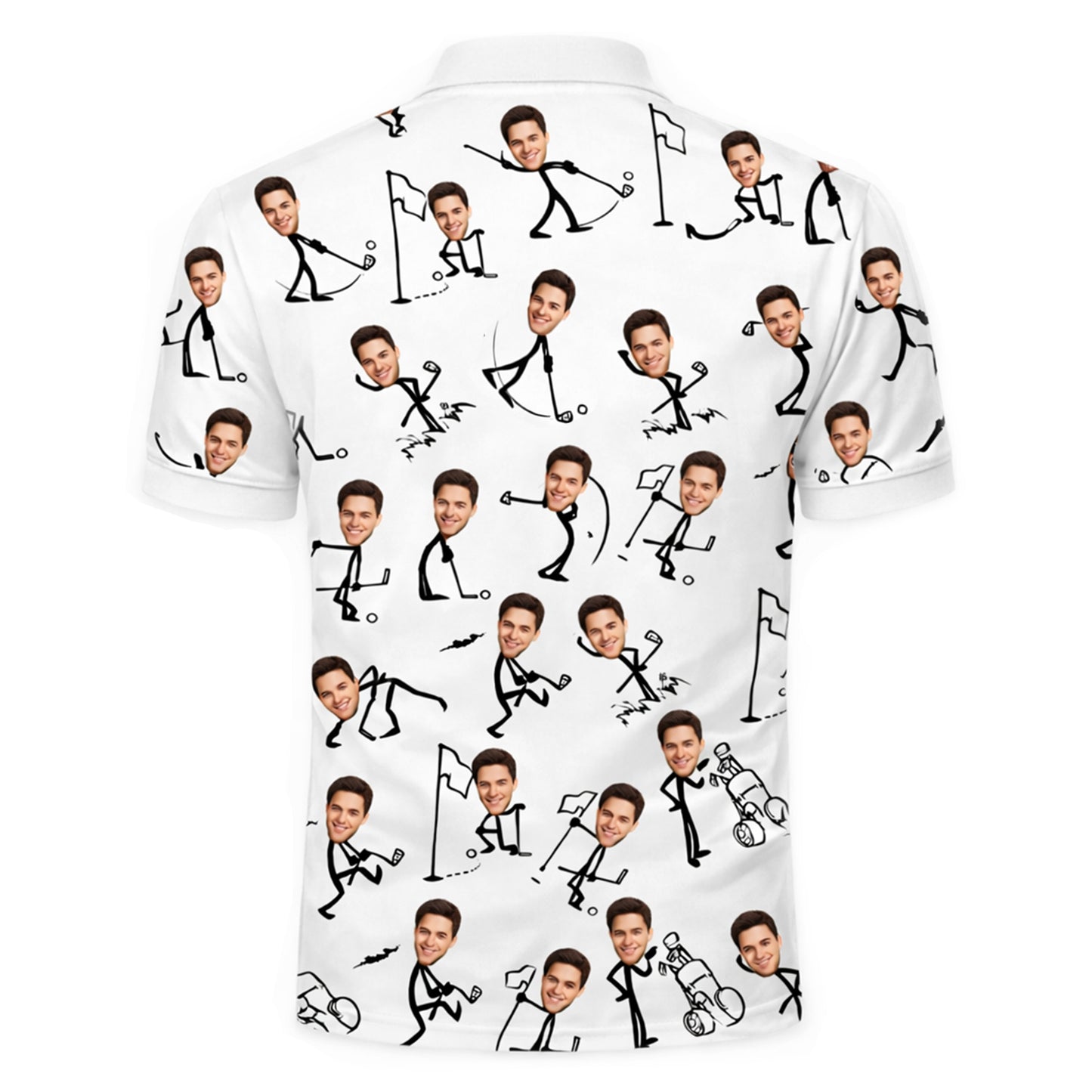 Custom Face Stick Figure Golfer Mens Polo Shirt White