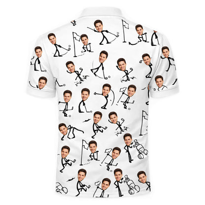 Custom Face Stick Figure Golfer Mens Polo Shirt White