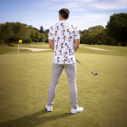 Custom Face Stick Figure Golfer Mens Polo Shirt White