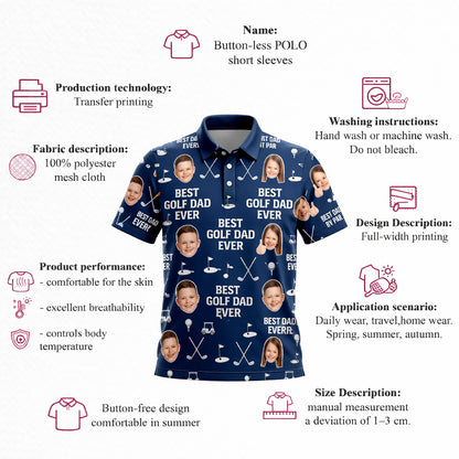 Best Golf Dad Ever Custom Photo Navy Polo for Men