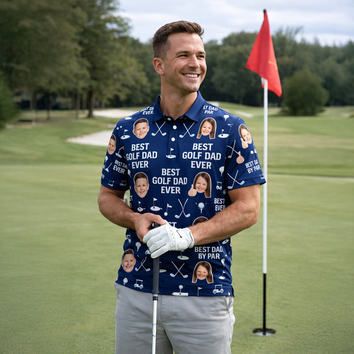 Best Golf Dad Ever Custom Photo Navy Polo for Men