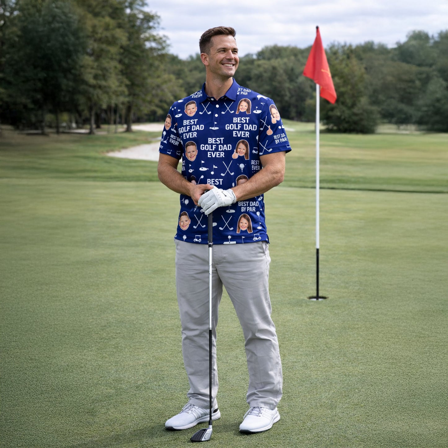 Best Golf Dad Ever Custom Photo Navy Polo for Men