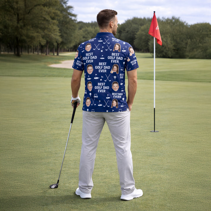 Best Golf Dad Ever Custom Photo Navy Polo for Men