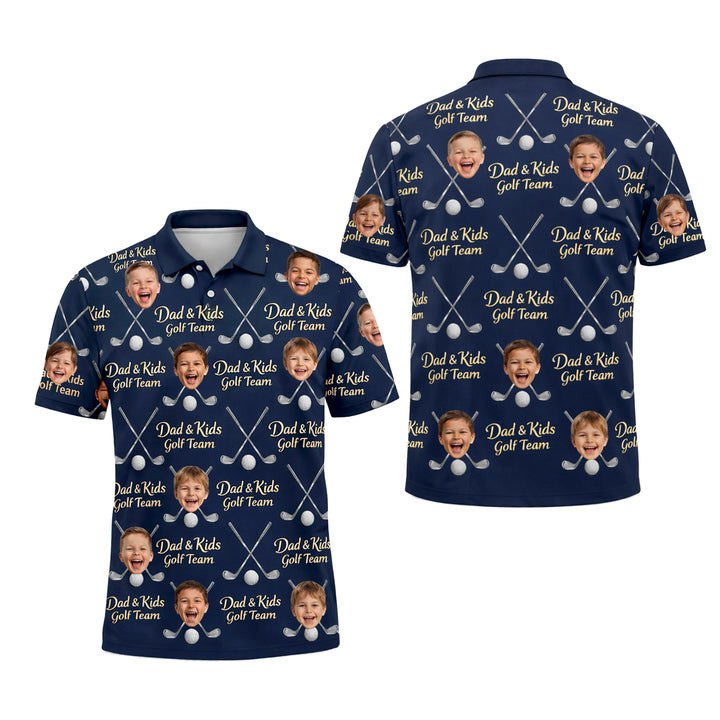 Dad and Kids Golf Team Custom Photo Face Polo Navy