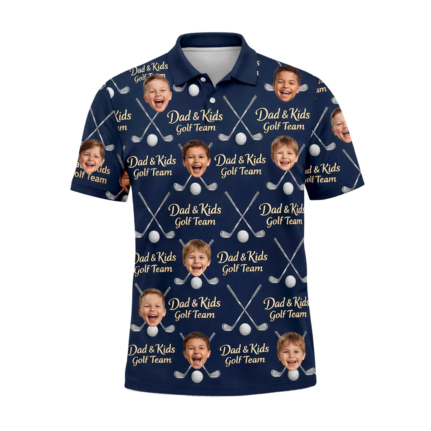 Dad and Kids Golf Team Custom Photo Face Polo Navy