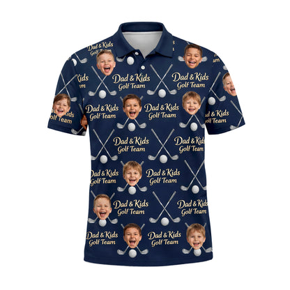Dad and Kids Golf Team Custom Photo Face Polo Navy