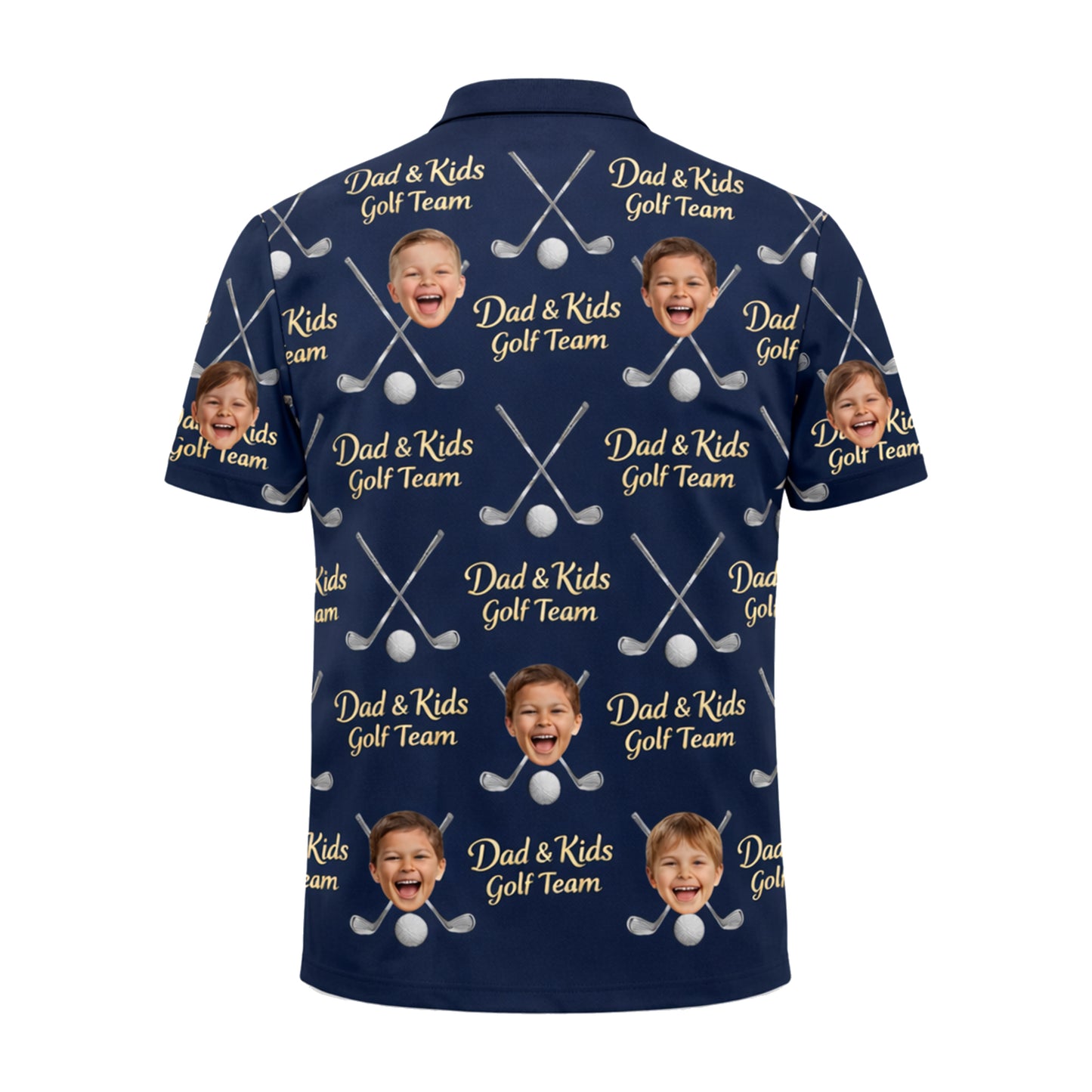 Dad and Kids Golf Team Custom Photo Face Polo Navy