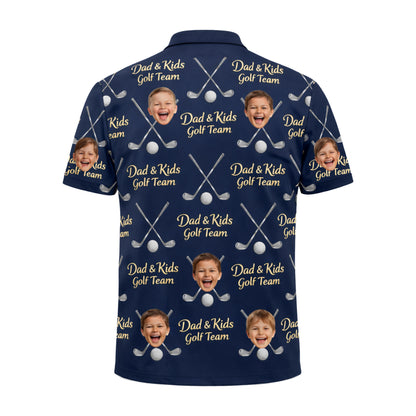 Dad and Kids Golf Team Custom Photo Face Polo Navy