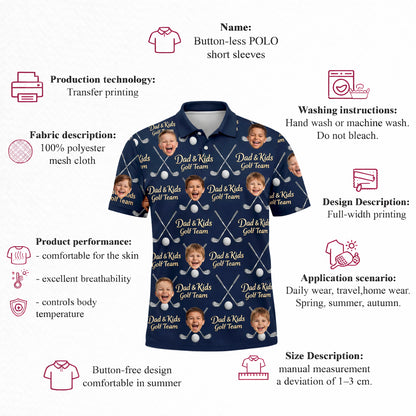 Dad and Kids Golf Team Custom Photo Face Polo Navy