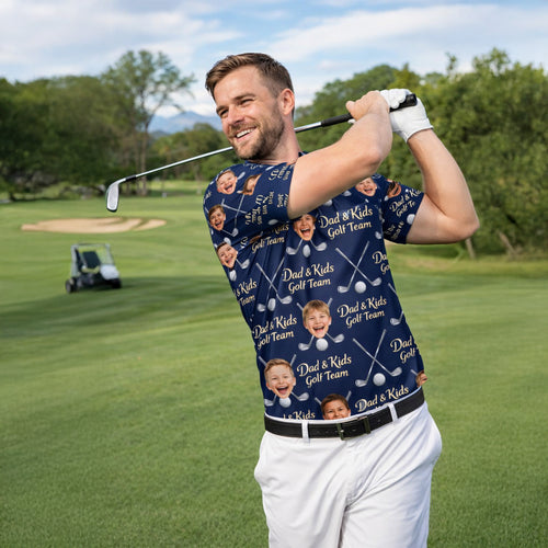 Dad and Kids Golf Team Custom Photo Face Polo Navy