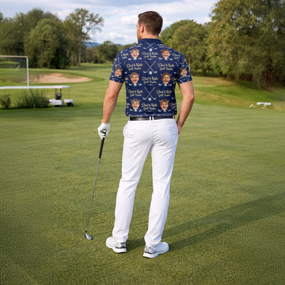 Dad and Kids Golf Team Custom Photo Face Polo Navy