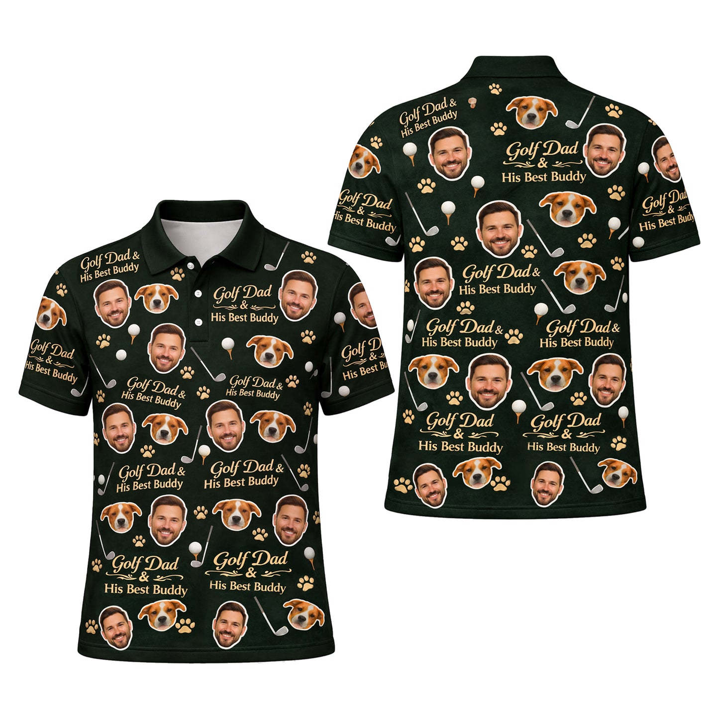 Golf Dad & His Best Buddy Custom Photo Polo Green