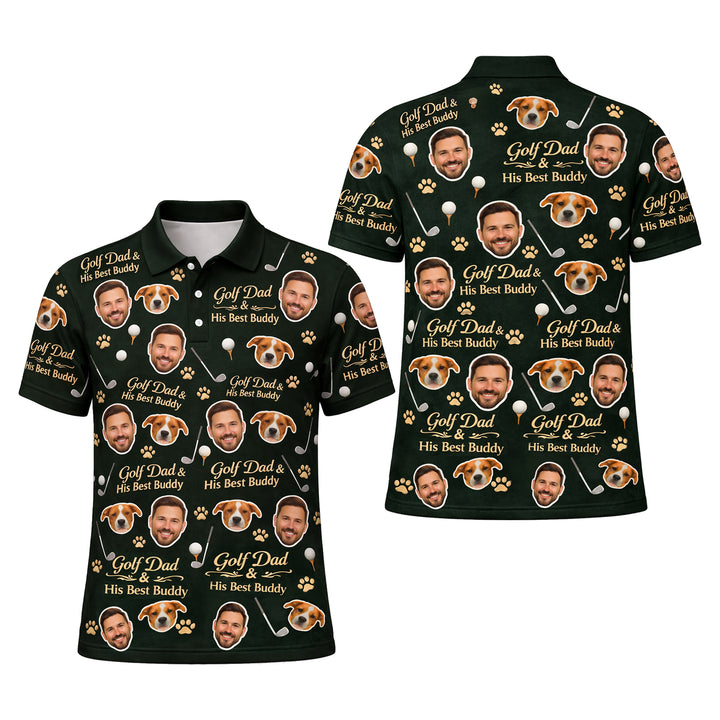 Golf Dad & His Best Buddy Custom Photo Polo Green