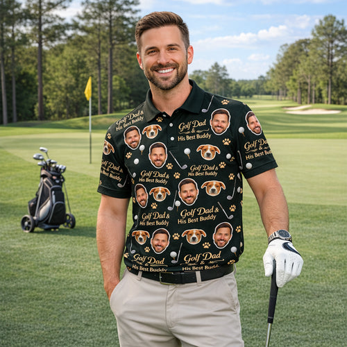 Golf Dad & His Best Buddy Custom Photo Polo Green