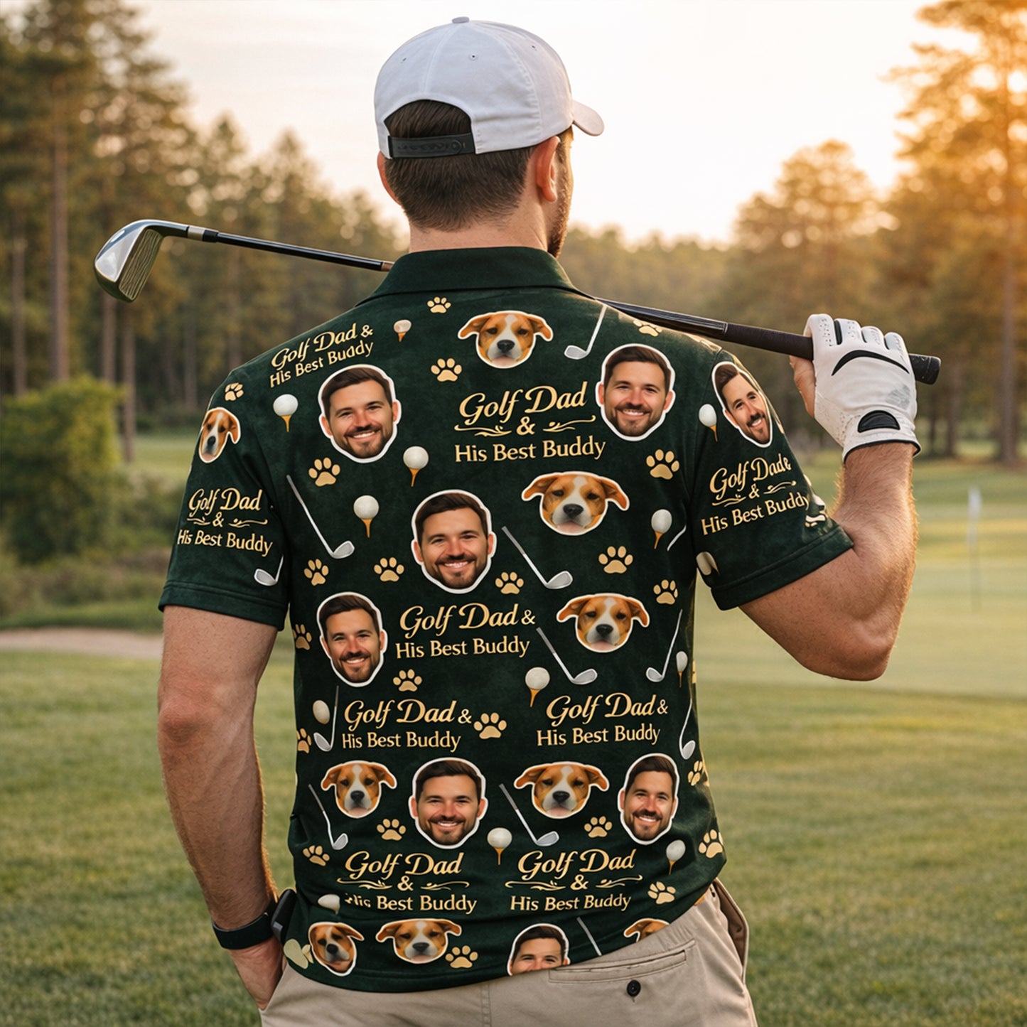 Golf Dad & His Best Buddy Custom Photo Polo Green
