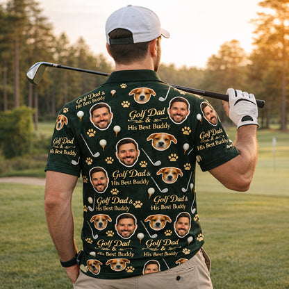 Golf Dad & His Best Buddy Custom Photo Polo Green